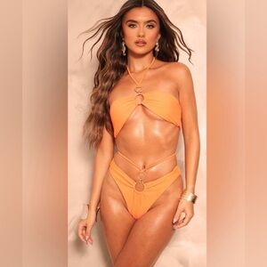 NWT PrettyLittleThing orange o ring halter bikini top size UK4 US0